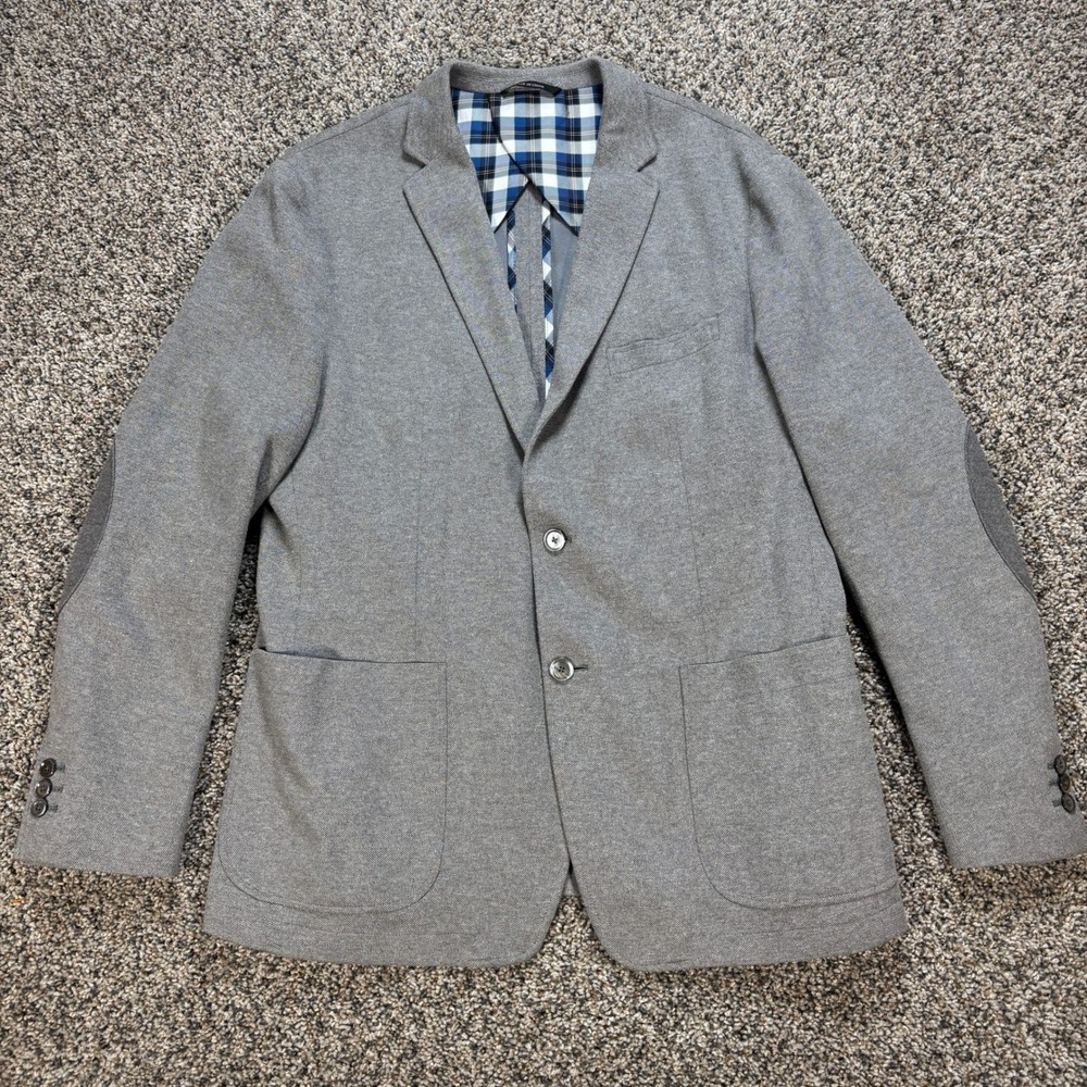 Banana Republic Emmetex 44R/S Italian Fabric Blazer Grey Elbow Patch Sport Coat
